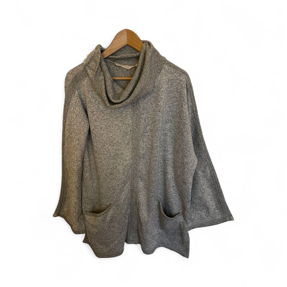 Soft Surroundings 1X Womens Funnel Neck Sweater Minimalist Classic Cozy Neutral